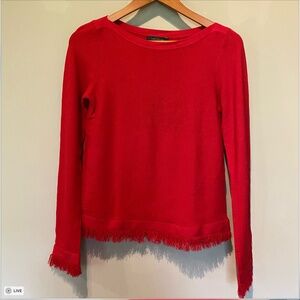 Ann Tylor Fringe Trim Knit Top in Red, S